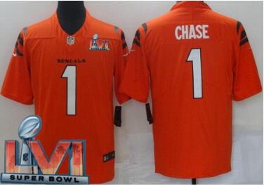 Men's Cincinnati Bengals #1 Ja'Marr Chase Limited Orange 2022 Super Bowl LVI Bound Vapor Jersey