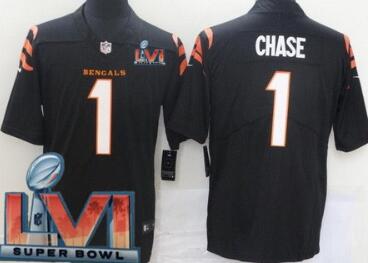 Men's Cincinnati Bengals #1 Ja'Marr Chase Limited Black 2022 Super Bowl LVI Bound Vapor Jersey