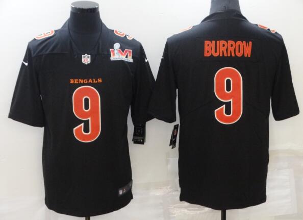 men's Cincinnati Bengals #9 Joe Burrow Limited Black 2022 Super Bowl LVI Bound Vapor Jersey