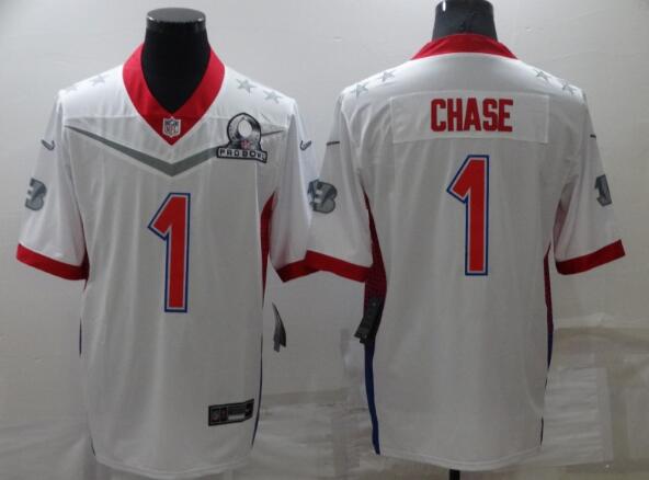 Men's Cincinnati Bengals #1 Ja'Marr Chase 2022 White AFC Pro Bowl Stitched Jersey
