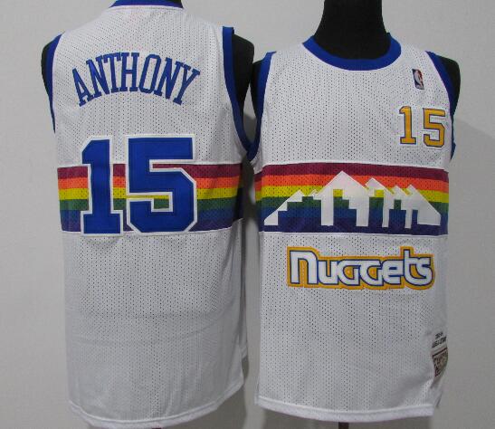 Men's Carmelo Anthony 15 Denver Nuggets Throwback white stitched Jersey
