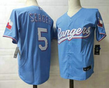 Men's Texas Rangers #5 Corey Seager Light Blue Stitched MLB Nike Jersey