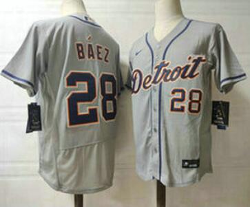 Men's Detroit Tigers #28 Javier Baez Grey Stitched MLB Flex Base Nike Jersey