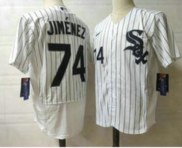 Men's Chicago White Sox #74 Eloy Jimenez White Pinstripe Stitched MLB Flex Base Nike Jersey