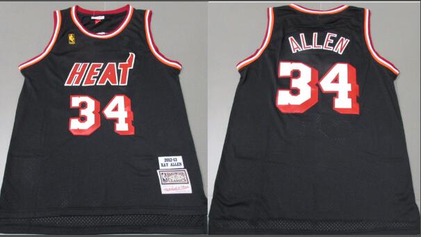 Men's Miami Heat #34 Ray Allen ABA Hardwood Classics Stitched Black Jersey
