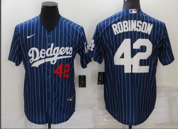 Men's Los Angeles Dodgers  #42 Jackie Robinson Blue Pinstripe Stitched MLB Cool Base Nike Jersey