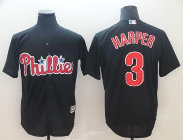 Men's Philadelphia Phillies #3 Bryce Harper Black Cool Base Stitched Jersey