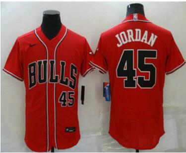 Men's Chicago Bulls #45 Michael Jordan Red Stitched Flex Base Nike Baseball Jersey