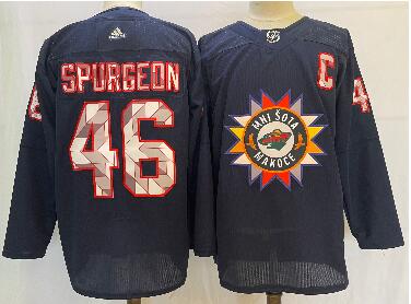 Men's Minnesota Wild #46 Jared Spurgeon 2022 Navy Native American Heritage Day Stitched Jersey