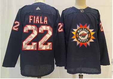 Men's Minnesota Wild #22 Kevin Fiala 2022 Navy Native American Heritage Day Stitched Jersey