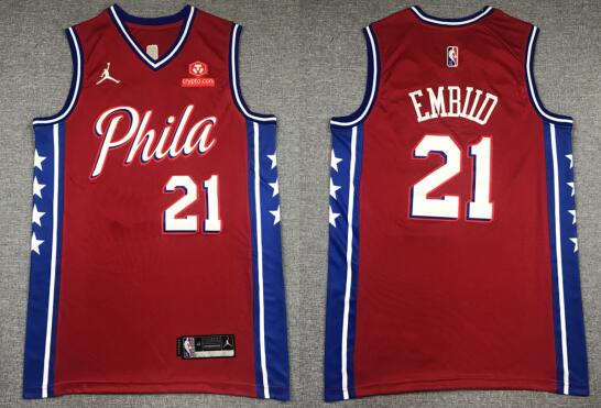 Red Men's Philadelphia 76ers Joel Embiid Nike stitched Jersey