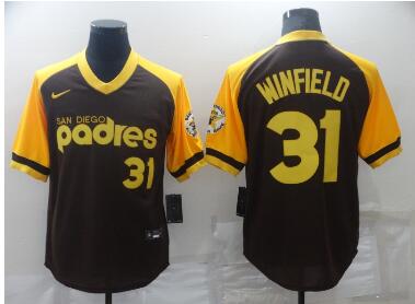 Men's San Diego Padres #31 Dave Winfield Brown Cooperstown Collection Stitched Throwback Jersey