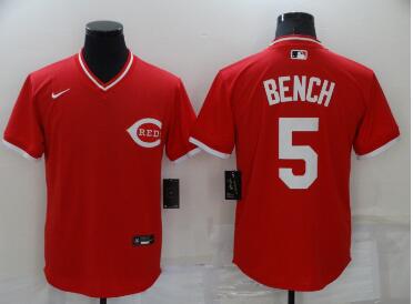 Men's Cincinnati Reds #5 Johnny Bench Red Pullover Throwback Nike Jersey