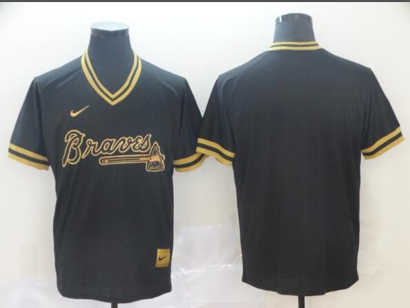 Men's Braves Blank Black Gold Stitched Baseball Jersey MLB