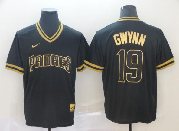 Men's Tony Gwynn San Diego Padres Blank Black Gold Stitched Baseball Jersey MLB