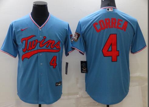 Men's Minnesota Twins #4 Carlos Correa Light Blue Pullover Throwback Cooperstown Nike Jersey