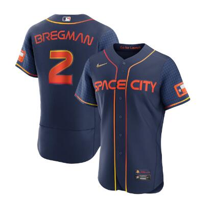 Men's Houston Astros #2 Alex Bregman 2022 Navy City Connect Flex Base Stitched Baseball Jersey