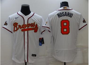 Men's Atlanta Braves #8 Eddie Rosario 2022 White Gold World Series Champions Program Flex Base Stitched Baseball Jersey