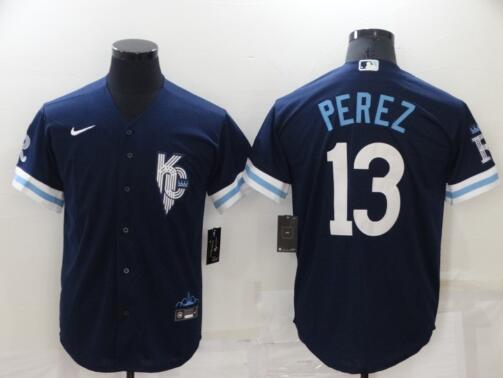Men Kansas City Royals 13 Perez  stitched MLB Jerseys