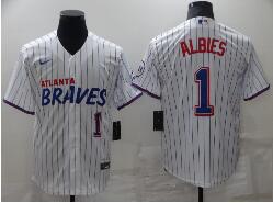 Men's Atlanta Braves #1 Ozzie Albies White 2021 City Connect Stitched MLB Cool Base Nike Jersey