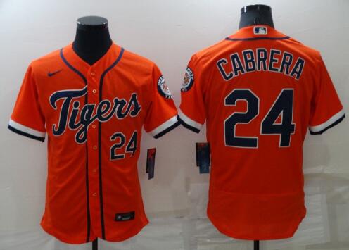 Men's Detroit Tigers #24 Miguel Cabrera Orange Stitched MLB  Jersey