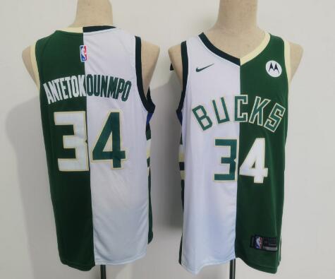 #34 Antetokounmpo Bucks split jersey green/white