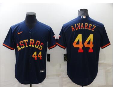 Men's Houston Astros #44 Yordan Alvarez Number Navy Blue Rainbow Stitched MLB Cool Base Nike Jersey