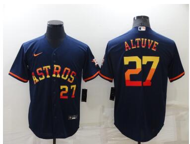 Men's Houston Astros #27 Jose Altuve Number Navy Blue Rainbow Stitched MLB Cool Base Nike Jersey