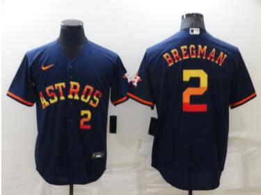 Men's Houston Astros #2 Alex Bregman Number Navy Blue Rainbow Stitched MLB Cool Base Nike Jersey