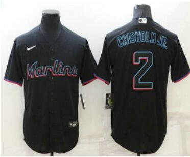 Men's Miami Marlins #2 Jazz Chisholm Jr.Black Stitched MLB Cool Base Nike Jersey