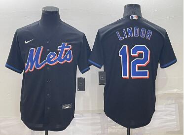 Men's New York Mets #12 Francisco Lindor Black Stitched MLB Cool Base Nike Jersey