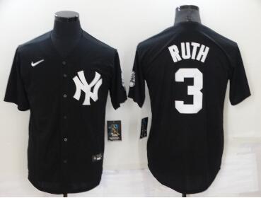 Men's New York Yankees #3 Babe Ruth Black Stitched Nike Cool Base Throwback Jersey