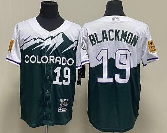 Men's Colorado Rockies #19 Charlie Blackmon Green 2022 City Connect Cool Base Stitched Jersey