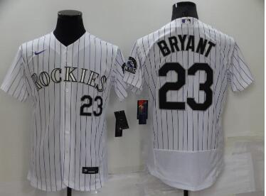 Men's Colorado Rockies #23 Kris Bryant White Stitched MLB Flex Base Nike Jersey