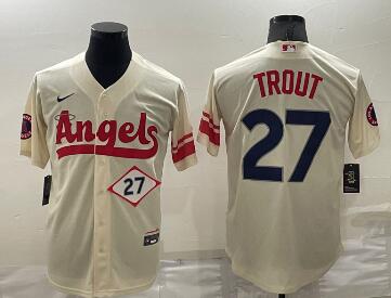 Men's Los Angeles Angels #27 Mike Trout Number Cream 2022 City Connect Cool Base Stitched Jersey