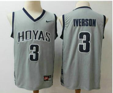Men's Georgetown Hoyas #3 Allen Iverson Gray College Basketball Nike Jersey