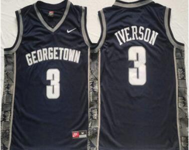 Men's Georgetown Hoyas #3 Allen Iverson Navy Stitched Jersey