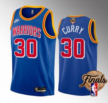 Men's Golden State Warriors #30 Stephen Curry 2022 Royal NBA Finals Stitched Jersey