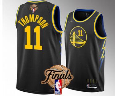 Men's Golden State Warriors #11 Klay Thompson 2022 Black NBA Finals Stitched Jersey