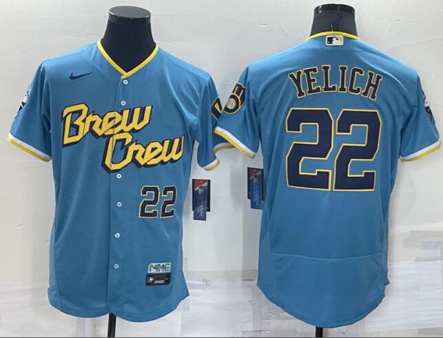 Men's Milwaukee Brewers Christian Yelich Nike Powder Blue 2022 Stitched Jersey