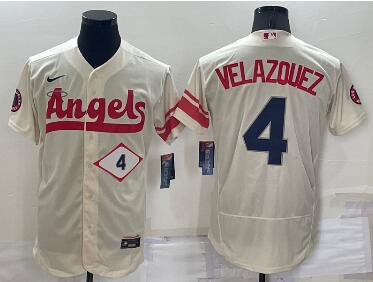 Men's Los Angeles Angels #4 Andrew Velazquez Number Cream 2022 City Connect Flex Base Stitched Jersey