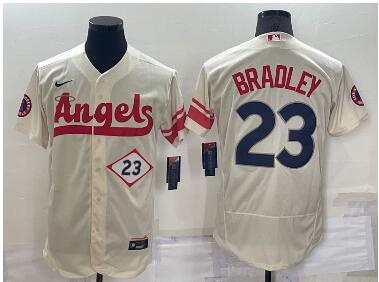 Men's Los Angeles Angels #23 Archie Bradley Number Cream 2022 City Connect Flex Base Stitched Jersey