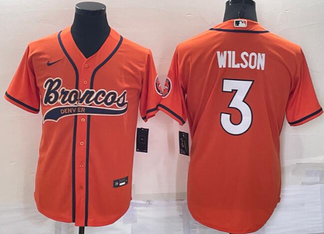 Men's Denver Broncos #3 Russell Wilson Orange Stitched Cool Base Nike Baseball Jersey