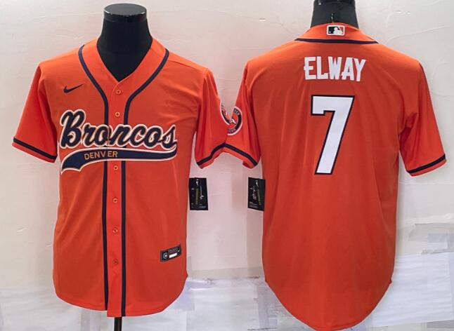 Men's Denver Broncos #7 John Elway Orange Stitched Cool Base Nike Baseball Jersey