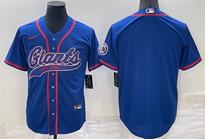 Men's New York Giants Blank Blue Cool Base Stitched Baseball Jersey