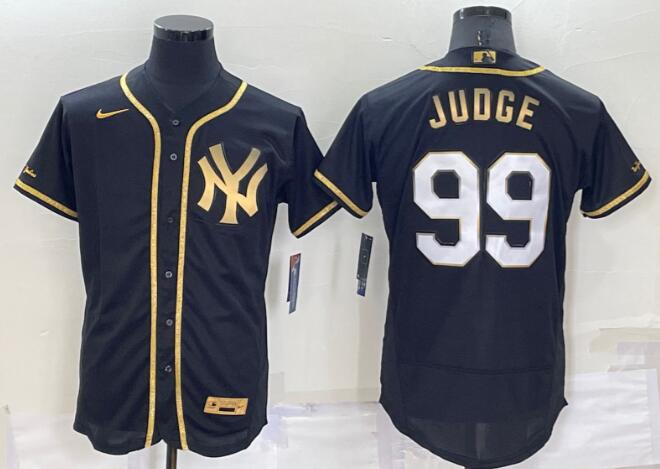 Men's New York Yankees #99 Aaron Judge Black Gold Stitched Baseball Jersey
