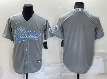 Men's Detroit Lions Blank Grey Stitched MLB Cool Base Nike Baseball Jersey