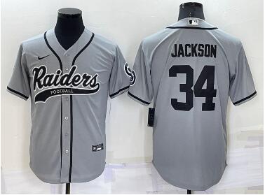 Men's Las Vegas Raiders #34 Bo Jackson Grey Stitched MLB Cool Base Nike Baseball Jersey