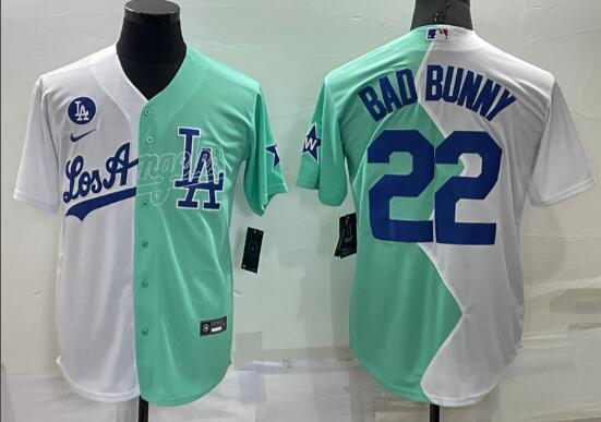 Men's Los Angeles Dodgers #22 Clayton Kershaw White Green 2022 Celebrity Softball Game Cool Base Jersey