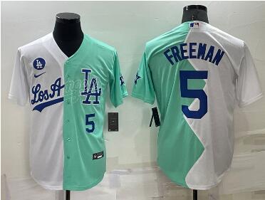 Men's Los Angeles Dodgers #5 Freddie Freeman White Green Number 2022 Celebrity Softball Game Cool Base Jersey1